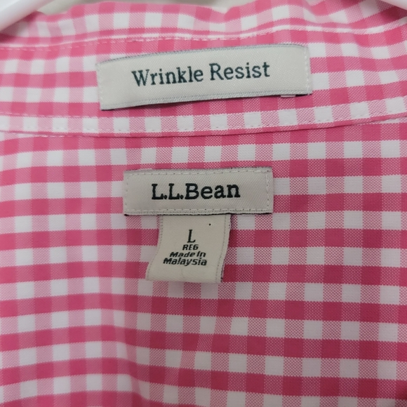 L.L.Bean Wrinkle Resist Button Up Women's Checked Pink and White Blouse Large - Picture 3 of 6